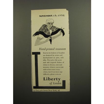 1952 Liberty of London Scarves Ad - Hand-printed treasures