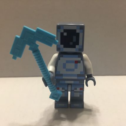 New Authentic Minecraft Special Blue Skin with Pick Axe Lego Minifigure
