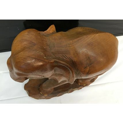 Hand Carved Elephant Solid Wood Sculpture 13.5'' x 14''h vintage wooden