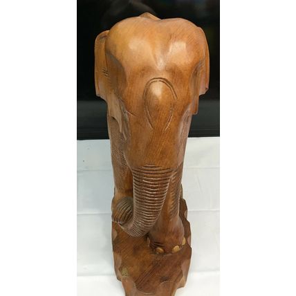 Hand Carved Elephant Solid Wood Sculpture 13.5'' x 14''h vintage wooden