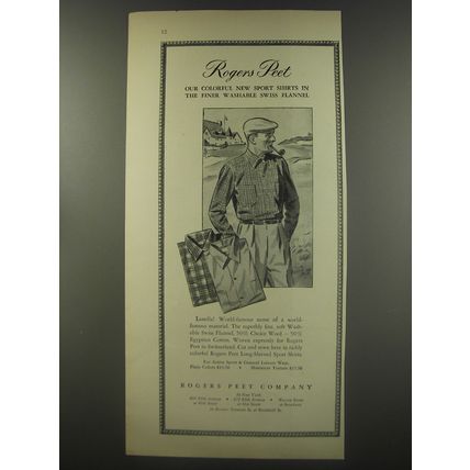 1956 Rogers Peet Long-Sleeved Sport Shirts Advertisement
