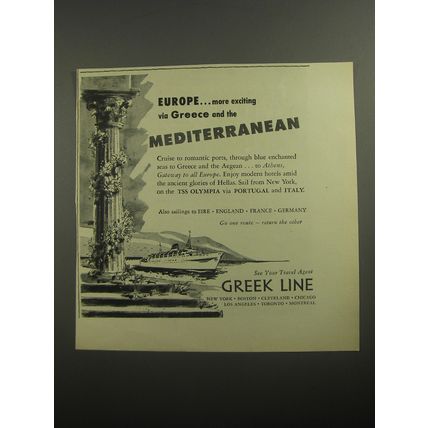 1956 Greek Line Cruise Ad - Europe.. more exciting via Greece