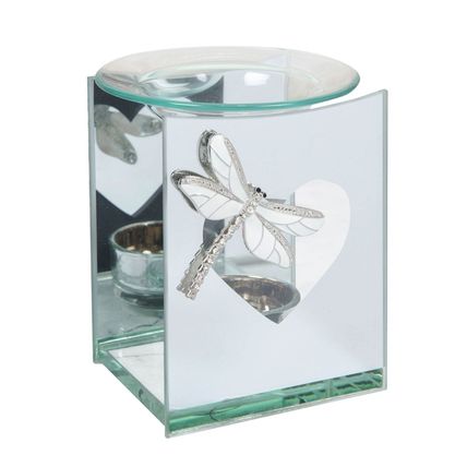 White Enamel Dragonfly Glass Oil Burner/Tea Light Holder Glass Oblong 12 CM Gift