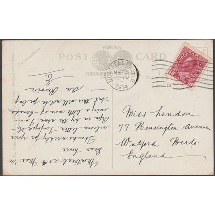 Ski-ing on Mount Royal, Montreal, Quebec, 1914 - Valentine's Postcard