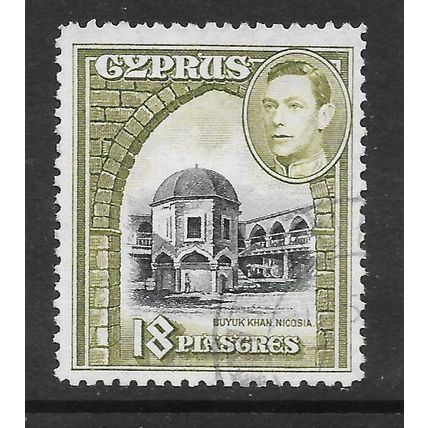 CYPRUS 1938 KG6 SG160 160 SG 18 PIASTRES BUYUK KHAN USED
