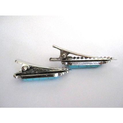 Small turquoise blue stone silver metal alligator hair clip fine thin hair