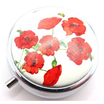 Wild Poppies Design Pill Box 2 CM Three Sections Plastic Liner Storage Gift