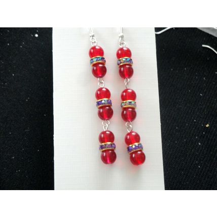 Elegant clear round dark red with ab purple crystal glass long swing earrings