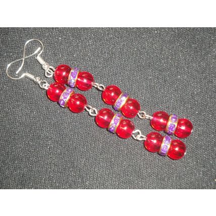 Elegant clear round dark red with ab purple crystal glass long swing earrings