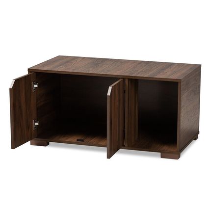 Cat Litter Box Cover Cat House Side End Table Furniture Oak Walnut Brown 2-Door