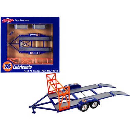 Tandem Car Trailer with Tire Rack Blue "Union 76" for 1/43 Scale Model Cars b...