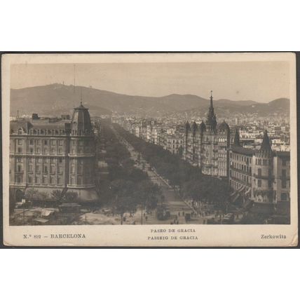Paseo de Gracia, Barcelona, c.1920s - Zerkowitz Foto Tarjeta Postal