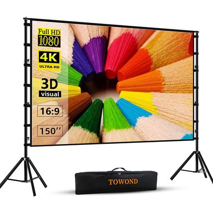 TOWOND Projector Screen and Stand, 150 Inch Indoor Outdoor Projection Screen, Po