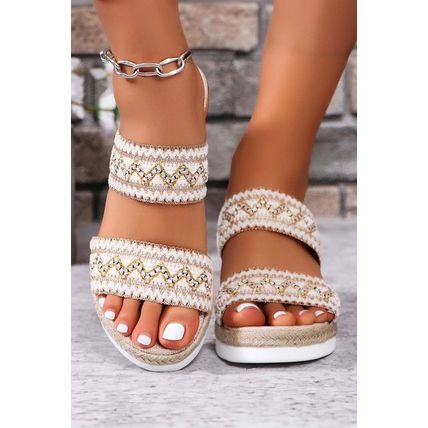 Beige Crochet Dual Band Wedge Slippers