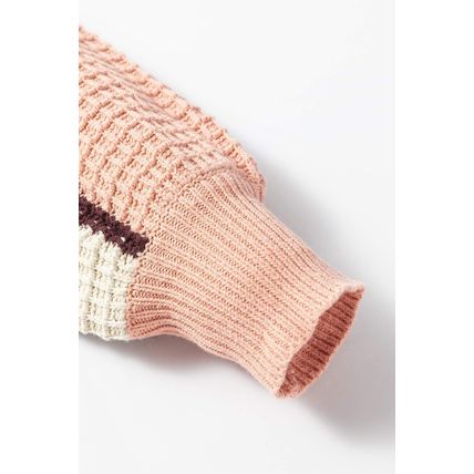 Orange Color Block Waffle Knit Drawstring Mock Neck Sweater