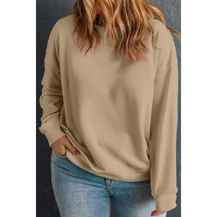 Apricot Solid Crew Neck Drop Shoulder Plus Size Sweatshirt