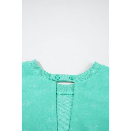 Sea Green Mineral Wash Drawstring Waist Hollow Out Back Short Sleeve Romper