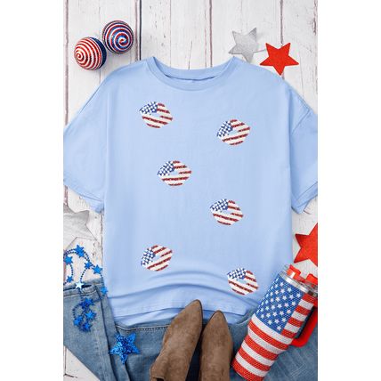 Myosotis Kiss American Flag Sequin Lip Graphic Oversize T Shirt