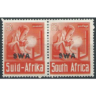 South West Africa 1941 SG119 6d Red-Orange WAR EFFORT Mounted Mint PAIR..