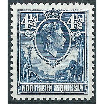 Northern Rhodesia 1952 SG37 4 1/2d Blue Mounted Mint....