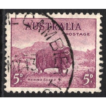 AUSTRALIA 1937/56: ZOOLOGICAL DEFINITIVES - 5d MERINO SHEEP USED (G1)