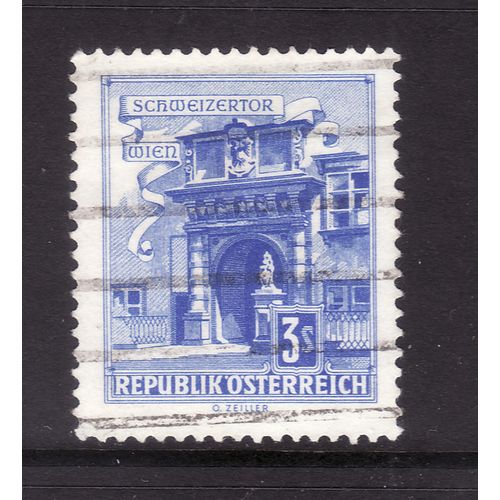 AUSTRIA 1957 BUILDINGS SWISS PORTAL SG 1313 3S BLUE FINE USED #4