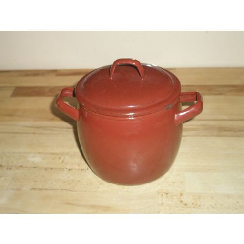 Small Brown & Blue Enamel Casserole / Stew Pot