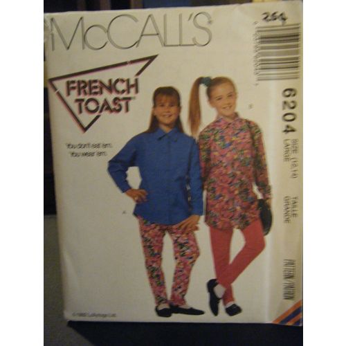 McCall's French Toast 6204 Girl's Shirt & Pants Pattern - Size Large (12-14)