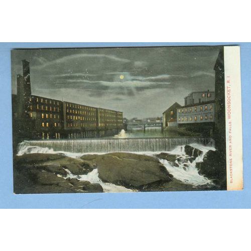 Rhode Island Woonsocket Blackstone River & Falls Moonlight View Large Wate~1184