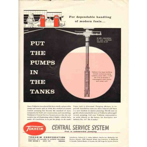 TOKHEIM CORP 1956 gasoline pumps in tanks service station vintage ad