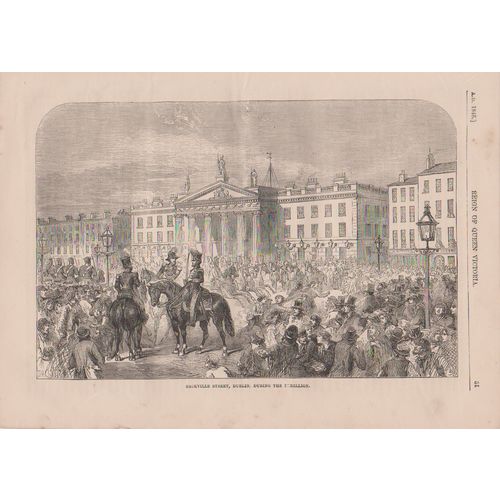Print 1863 unframed Sackville Street Dublin During the Rebellion 26 X 18 cm