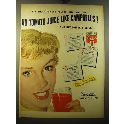 1950 Campbell's Tomato Juice Ad - For fresh-tomato flavor, millions say: No