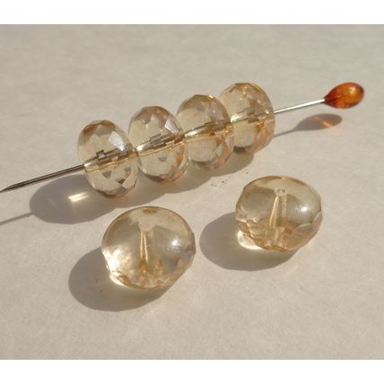 6 Fat Saucer Glass Beads 13mm x 9mm Faceted Edges Chapagne Tinted Rondelle 087
