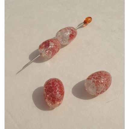 4 Egg Shape Crackle Glass Givre Beads 20x15mm Rusty Red Vintage bd097