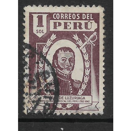 PERU 1938 1s PURPLE TORIBIO DE LUZURIAGA SG 699 FINE USED#2