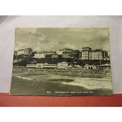 WEST CLIFF from pier, BOURNEMOUTH, Dorset used postcard RP 1956 pm =