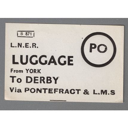 LONDON & NORTH EASTERN RAILWAY LUGGAGE LABEL - DERBY from YORK
