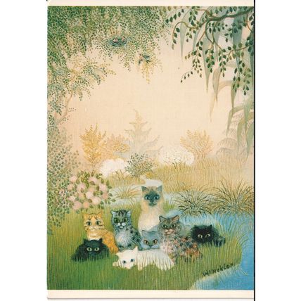Unused Art Postcard - Huit chats attentifs - Winckler