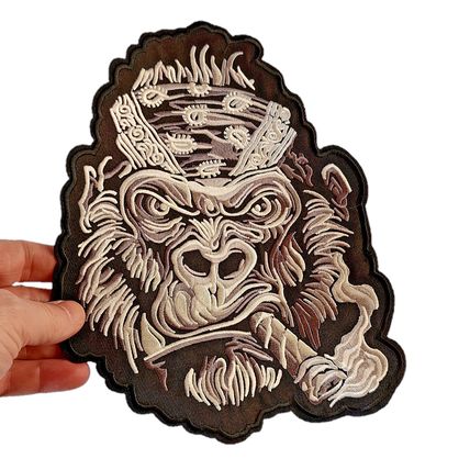 Gorilla Iron on Patch Grey Banda Large Embroidered Sew Biker 22cm x 18.5cn P687