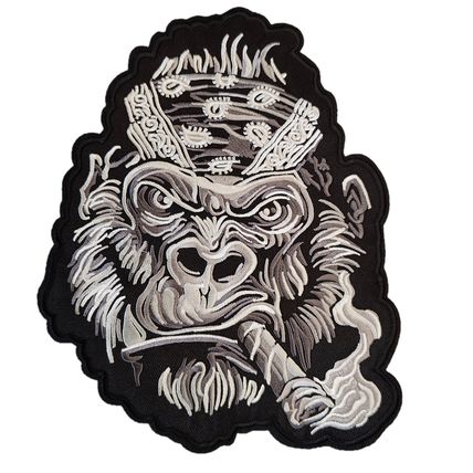 Gorilla Iron on Patch Grey Banda Large Embroidered Sew Biker 22cm x 18.5cn P687