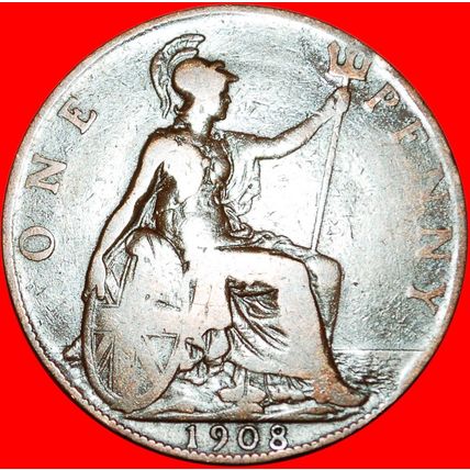 MISTRESS OF SEAS: GREAT BRITAIN ★ 1 PENNY 1908 DIES 2+D! ★LOW START★NO RESERVE