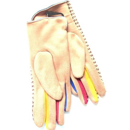 Equilibrium Ladies Gloves Houndstooth Brown & Cream Fabric Colourful Fingers