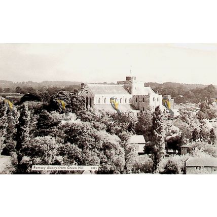 Romsey Abbey, From Green Hill, 8983 RP Postcard