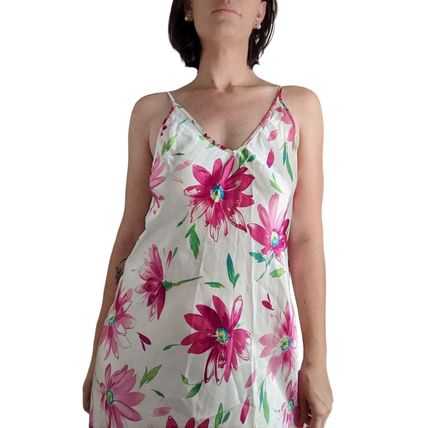 Vintage Pink Floral Satin Dress / Nightgown Estimated Large