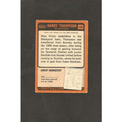 A&BC Orange Back Football 1970-71 #102 Harry Thompson Blackpool