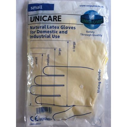 12 X Unicare Yellow Household Gloves Small 100% Latex Industry Home Use Flocked