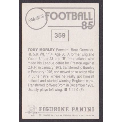 Panini Stickers Football 85 #359 Tony Morley - Forward (WBA)