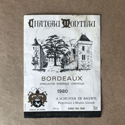 1980 Chateau Monteau BORDEAUX GRAND VIN WINE BOTTLE LABEL Appellation Controlee