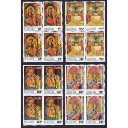 Zaire Christmas Paintings by Fr Angelico 4v Blocks of 4 1984 MNH