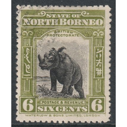 North Borneo Scott 142 - SG167, 1909 Rhinoceros 6c cto used